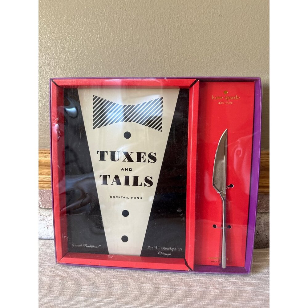 KATE SPADE Glass Cheese Board & Lenox Knife TUXES & TAILS "Putting on the Glitz